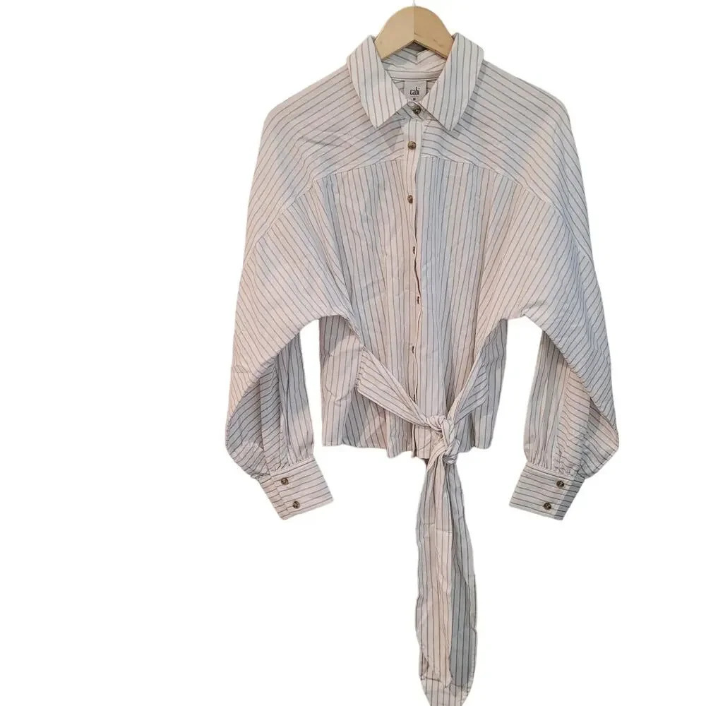 Cabi Womens Long Sleeve Button-Up Tied Up Shirt Size Medium Multicolor Dolman